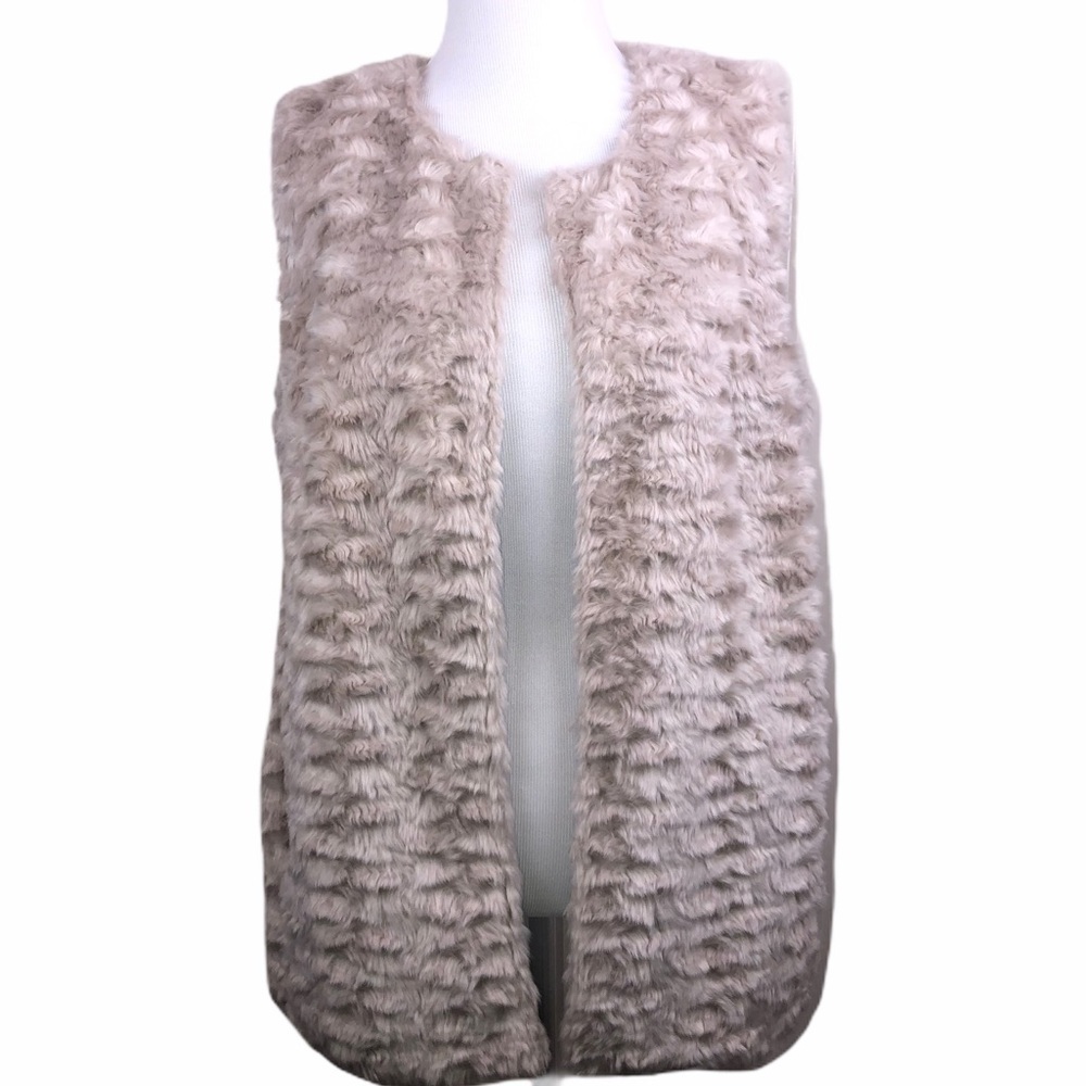 Forever 21 Faux Fur Ivory Tan Long Vest M